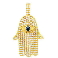 Thumbnail for 14K Solid Yellow Gold Diamond Sapphire Hamsa Pendant 2.50 Ctw