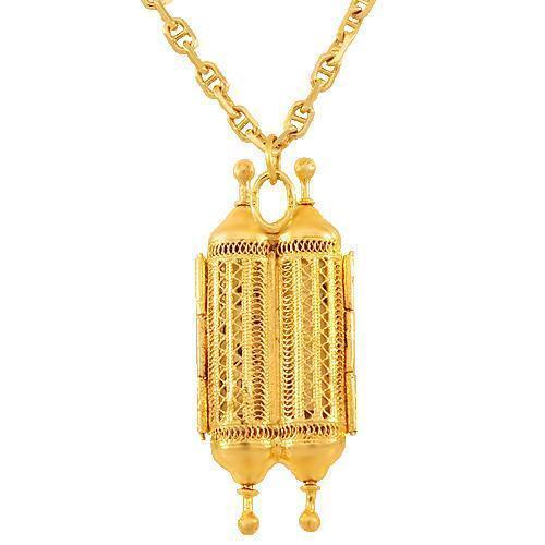 Yellow 14K Solid Yellow Gold Gemstone Torah Pendant 0.30 Ctw