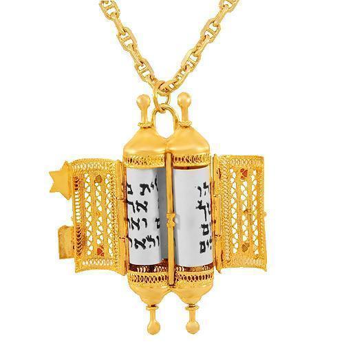 Yellow 14K Solid Yellow Gold Gemstone Torah Pendant 0.30 Ctw