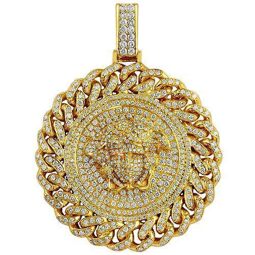 14K Solid Yellow Gold Mens Custom Design Diamond 'Medusa' Head Pendant 7.50 Ctw