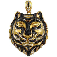 Thumbnail for 14K Solid Yellow Gold Mens Custom Design Diamond Tiger Pendant With White And Black Diamonds 9.00 Ctw