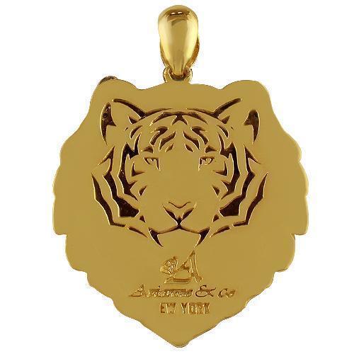 14K Solid Yellow Gold Mens Custom Design Diamond Tiger Pendant With White And Black Diamonds 9.00 Ctw