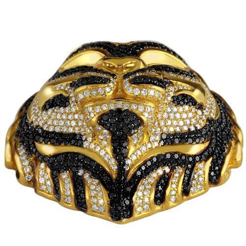 14K Solid Yellow Gold Mens Custom Design Diamond Tiger Pendant With White And Black Diamonds 9.00 Ctw