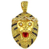 Thumbnail for Yellow 14K Solid Yellow Gold Mens Custom Design Diamond Tiger Pendant with White, Black and Yellow Diamonds