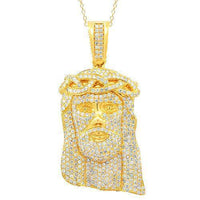 Thumbnail for 14K Solid Yellow Gold Mens Custom Diamond Jesus Head Pendant 25.00 Ctw