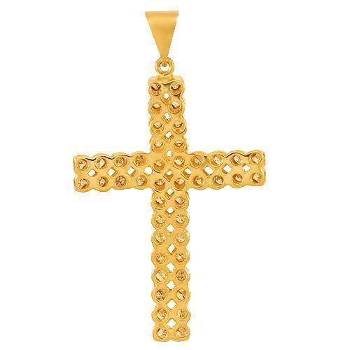 Yellow 14K Solid Yellow Gold Mens Diamond Cross Pendant 1.75 Ctw