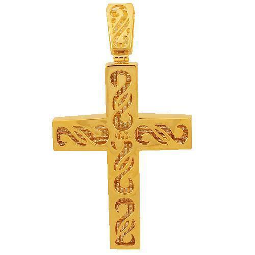 14K Solid Yellow Gold Mens Diamond Cross Pendant 15.60 Ctw