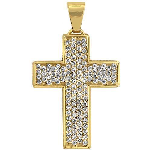 14K Solid Yellow Gold Mens Diamond Cross Pendant 3.75 Ctw
