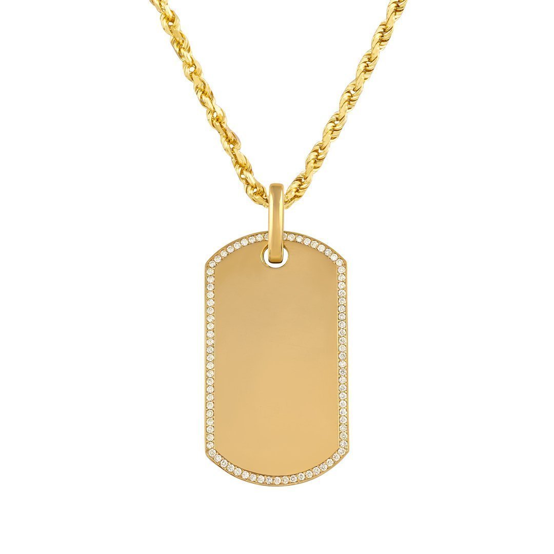 14K Solid Yellow Gold Mens Diamond Dog Tag Pendant 1.50 Ctw