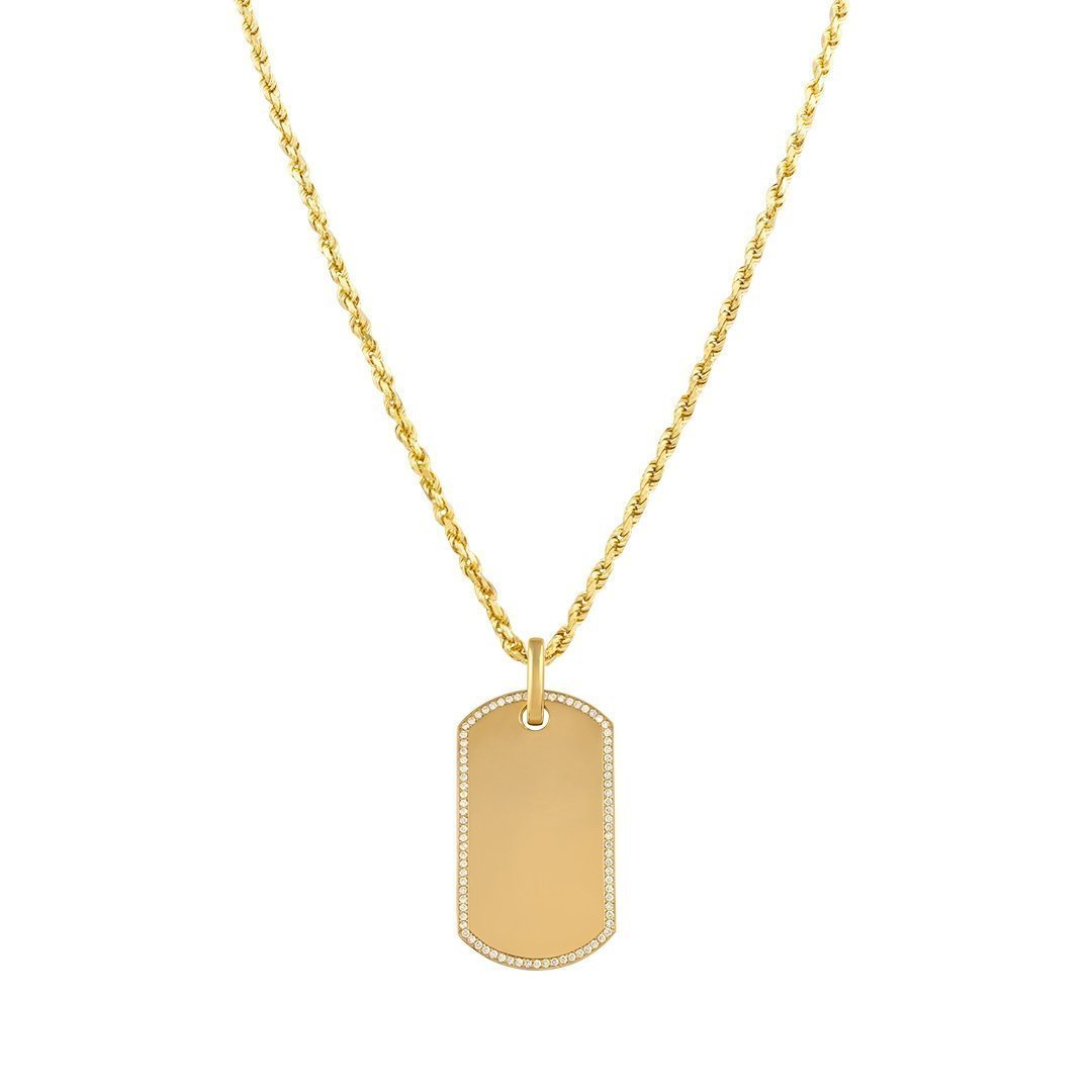 Men's 24K Gold Titanium Diamond Dog Tag Pendant Necklace