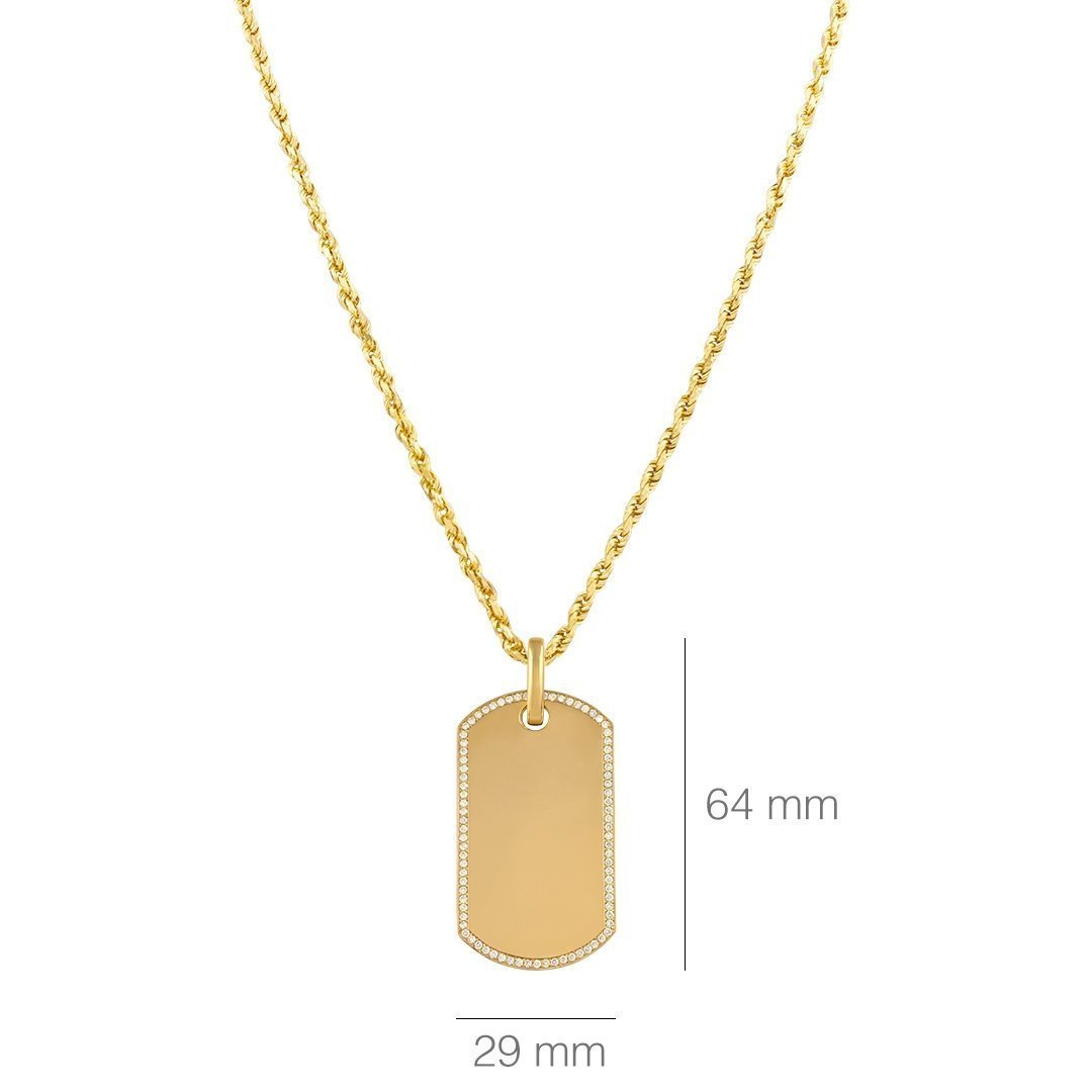 14K Solid Yellow Gold Mens Diamond Dog Tag Pendant 1.50 Ctw