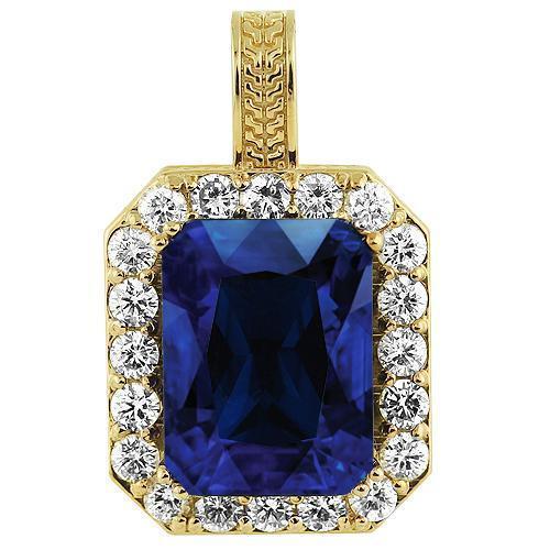 14K Solid Yellow Gold Mens Diamond Sapphire Pendant 4.00 Ctw – Avianne  Jewelers