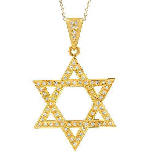 14K Solid Yellow Gold Mens Diamond Star of David Pendant 7.00 Ctw