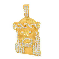 Thumbnail for Yellow 14K Solid Yellow Gold Mens Small Jesus Head Pendant With Round Cut Diamonds 1.25 Ctw