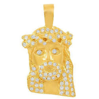 Thumbnail for Yellow 14K Solid Yellow Gold Mens Small Jesus Head Pendant With Round Cut Diamonds 1.25 Ctw