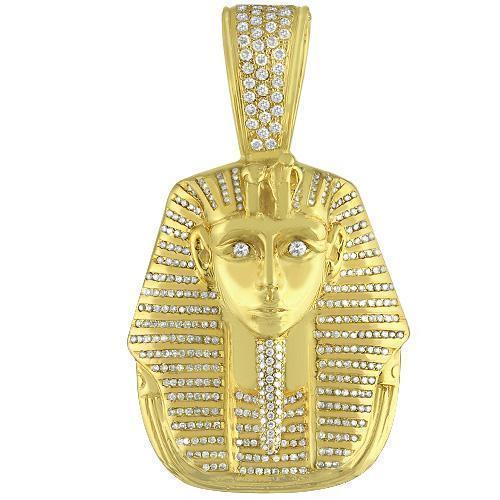 14K Solid Yellow Gold Pharaoh King Tut Diamond Pendant 7.50 Ctw