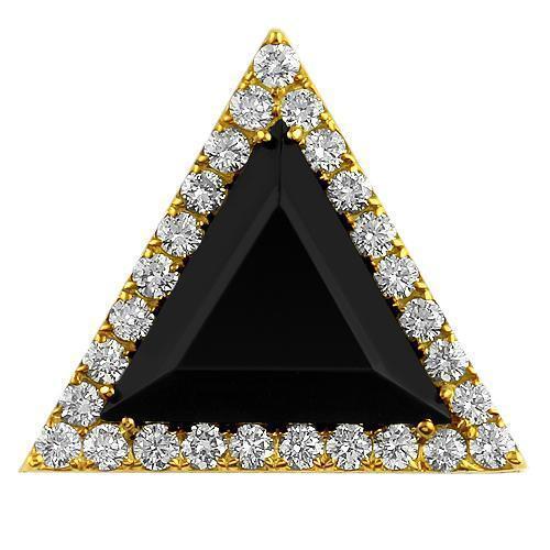 14K Solid Yellow Gold Triangular Diamond Pendant with Black Garnet 15.00 Ctw