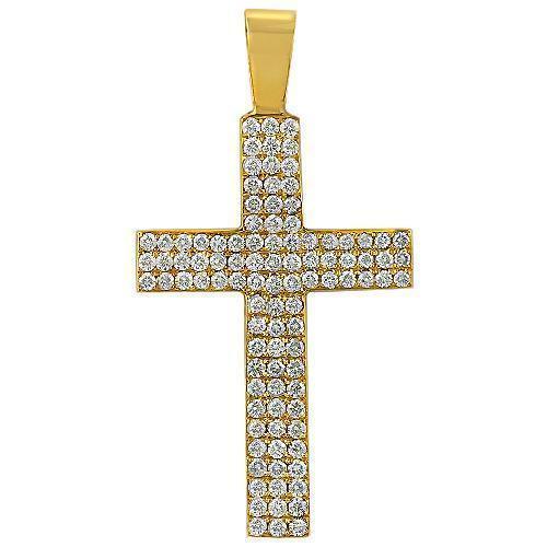 14K Solid Yellow Gold Unisex Diamond Cross Pendant 3.00 Ctw