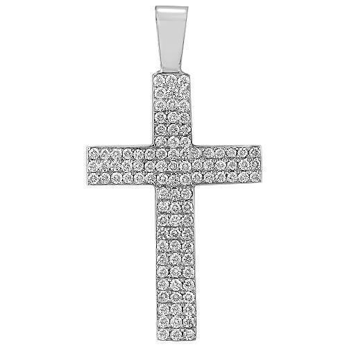 14K Solid Yellow Gold Unisex Diamond Cross Pendant 3.00 Ctw