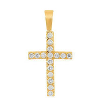 Thumbnail for Yellow 14K Solid Yellow Gold Womens Diamond Cross Pendant 0.35 Ctw