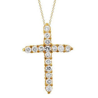 Thumbnail for Yellow 14K Solid Yellow Gold Womens Diamond Cross Pendant 0.75 Ctw