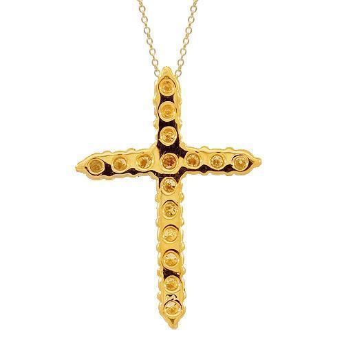 Yellow 14K Solid Yellow Gold Womens Diamond Cross Pendant 0.75 Ctw
