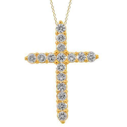 14K Solid Yellow Gold Womens Diamond Cross Pendant 2.01 Ctw