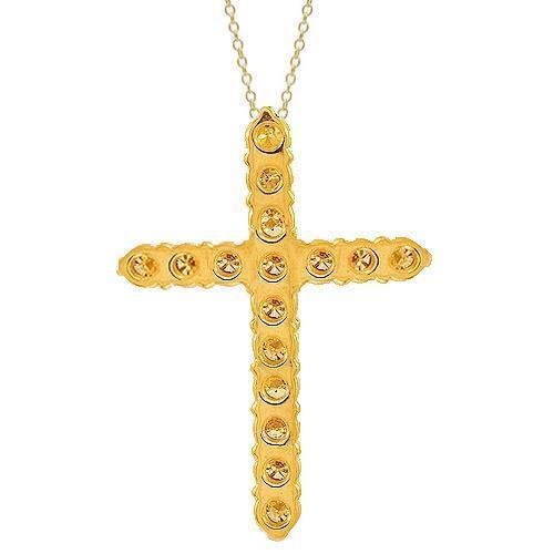 14K Solid Yellow Gold Womens Diamond Cross Pendant 2.01 Ctw