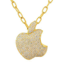 Thumbnail for 14K Solid Yellow Gold Womens Diamond Custom Apple Pendant 3.91 Ctw