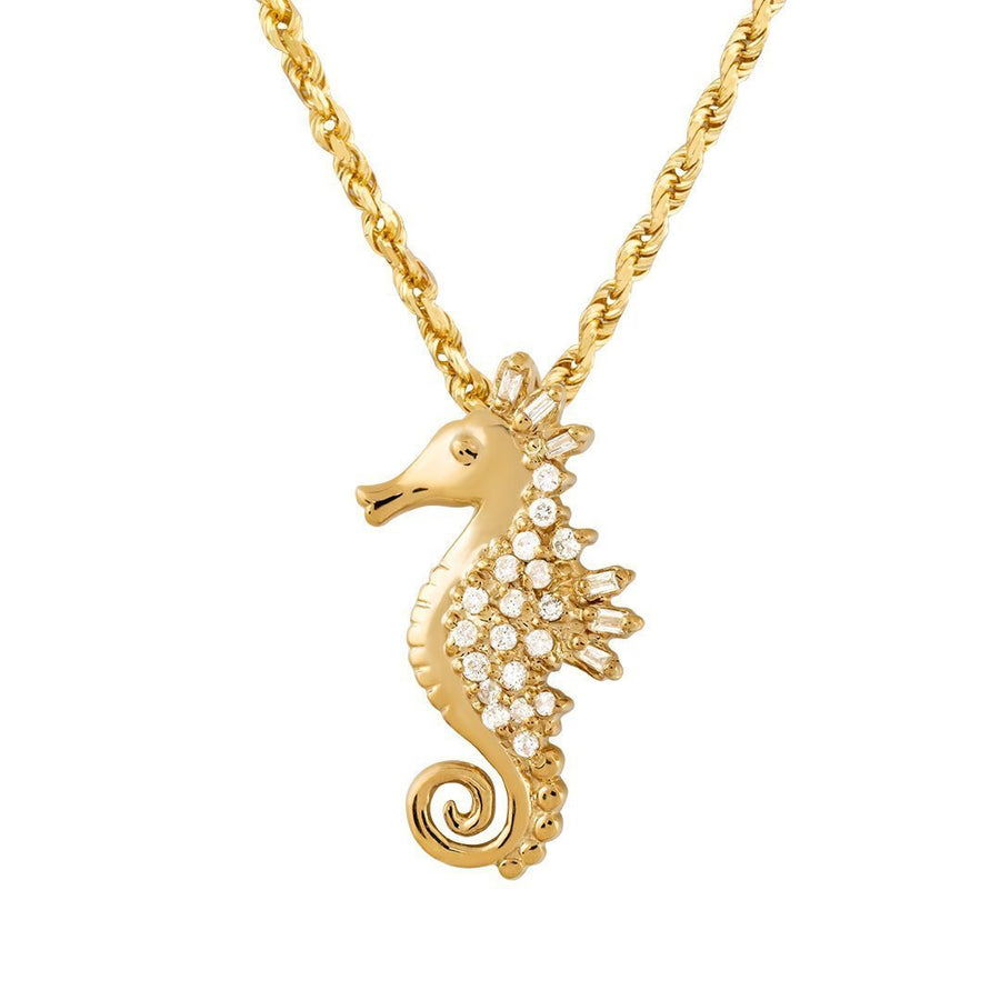 Yellow 14K Solid Yellow Gold Womens Diamond Seahorse Pendant 0.75 Ctw