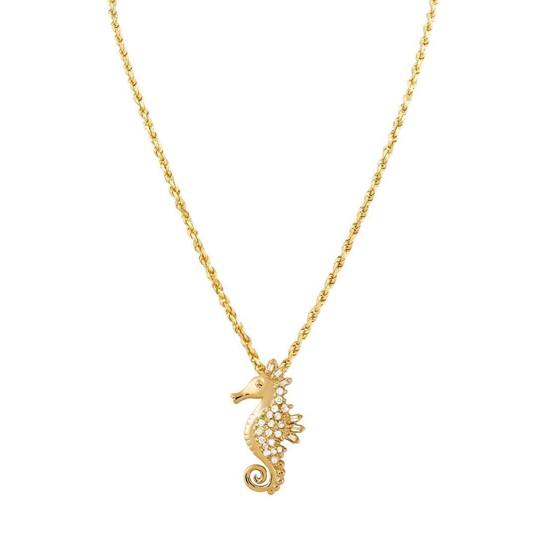 Yellow 14K Solid Yellow Gold Womens Diamond Seahorse Pendant 0.75 Ctw