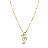 Thumbnail for Yellow 14K Solid Yellow Gold Womens Diamond Seahorse Pendant 0.75 Ctw