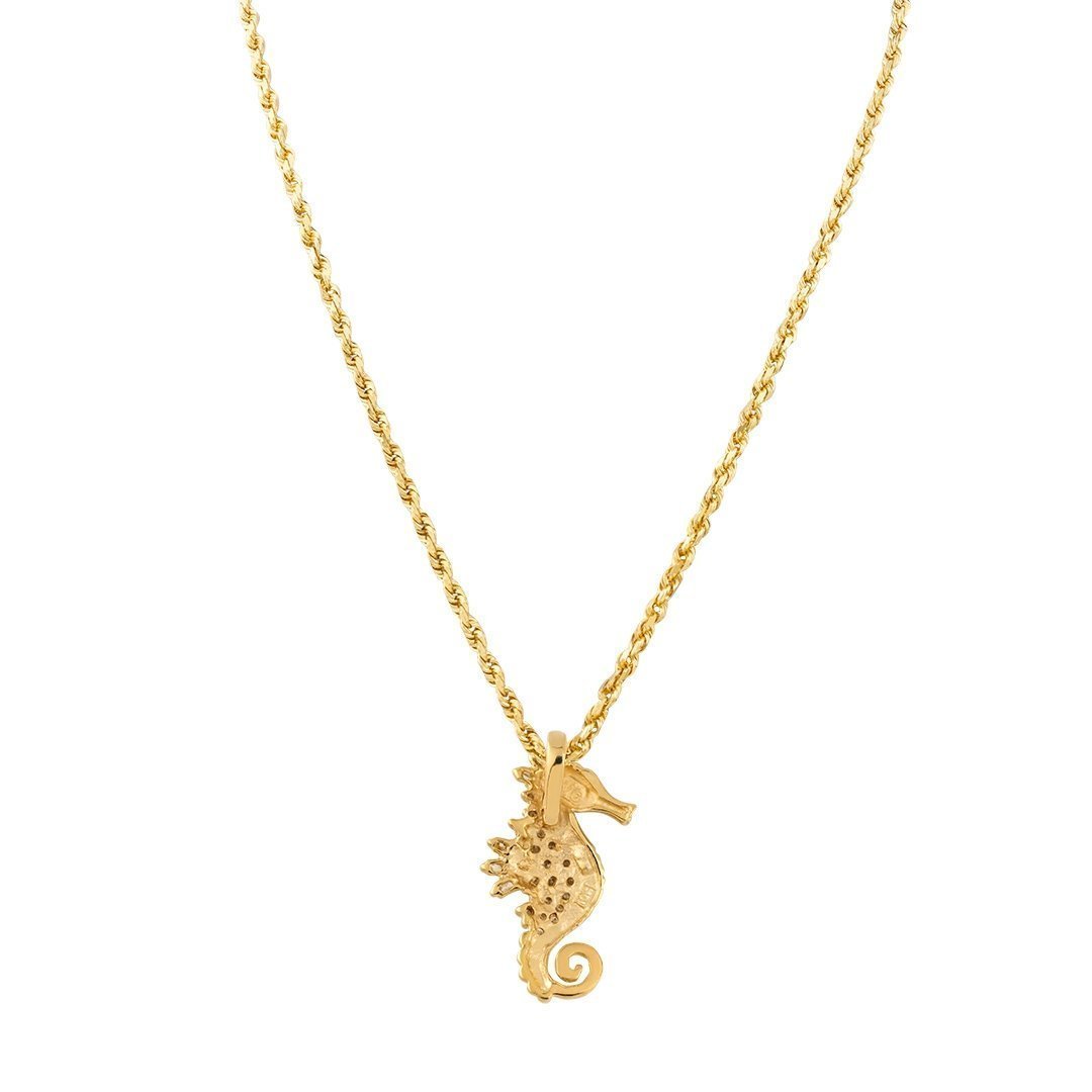 Yellow 14K Solid Yellow Gold Womens Diamond Seahorse Pendant 0.75 Ctw