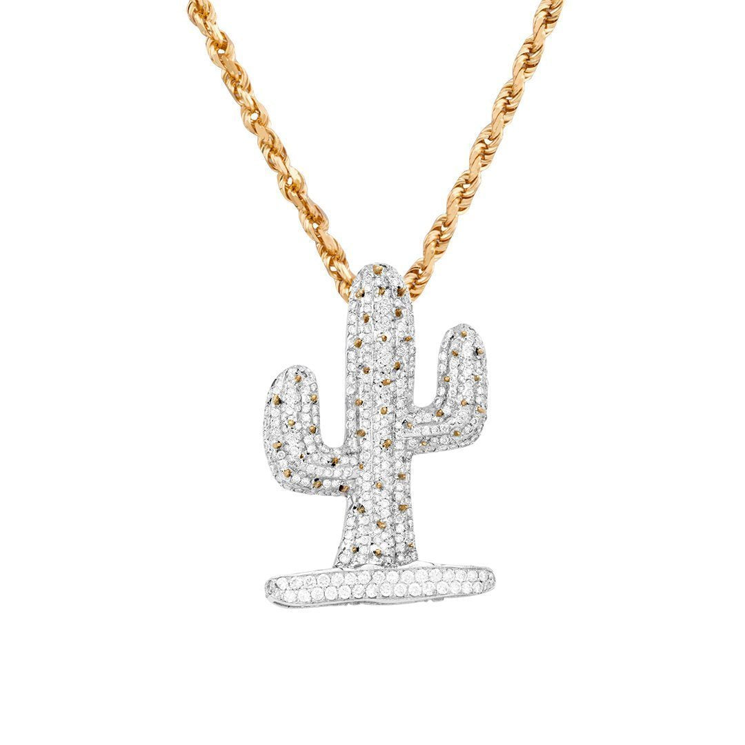 14k Two Tone Gold Diamond Cactus Jack Pendant 3.50 Ctw