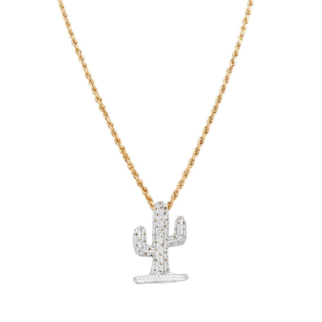 14k Two Tone Gold Diamond Cactus Jack Pendant 3.50 Ctw