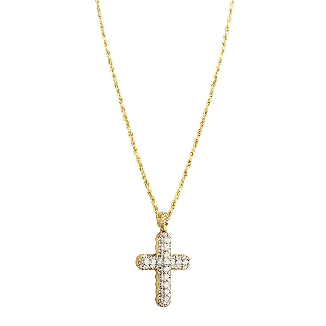 14k Two Tone Gold Diamond Cross Pendant 4.47 Ctw