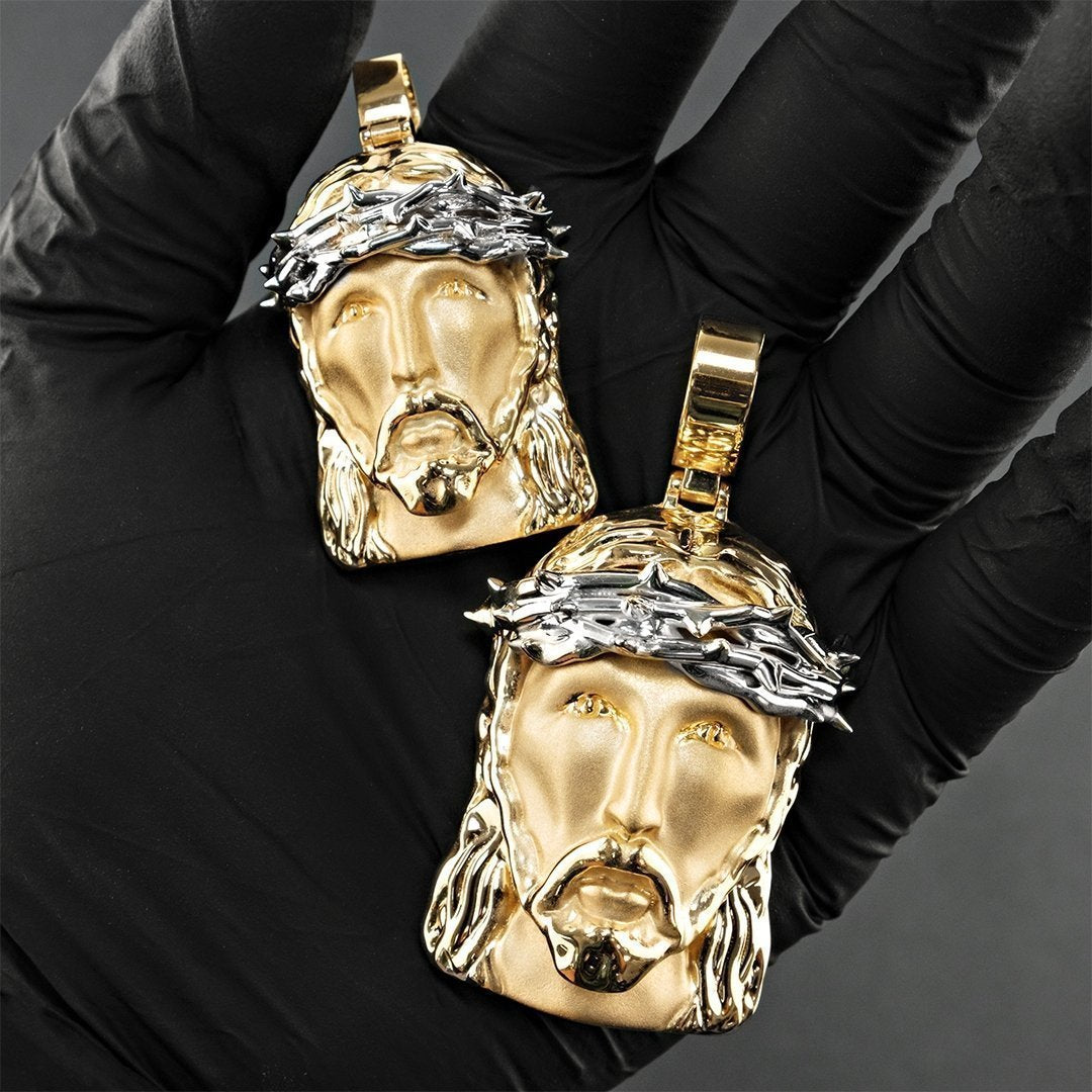 14k Two Tone Gold Jesus Head Pendant
