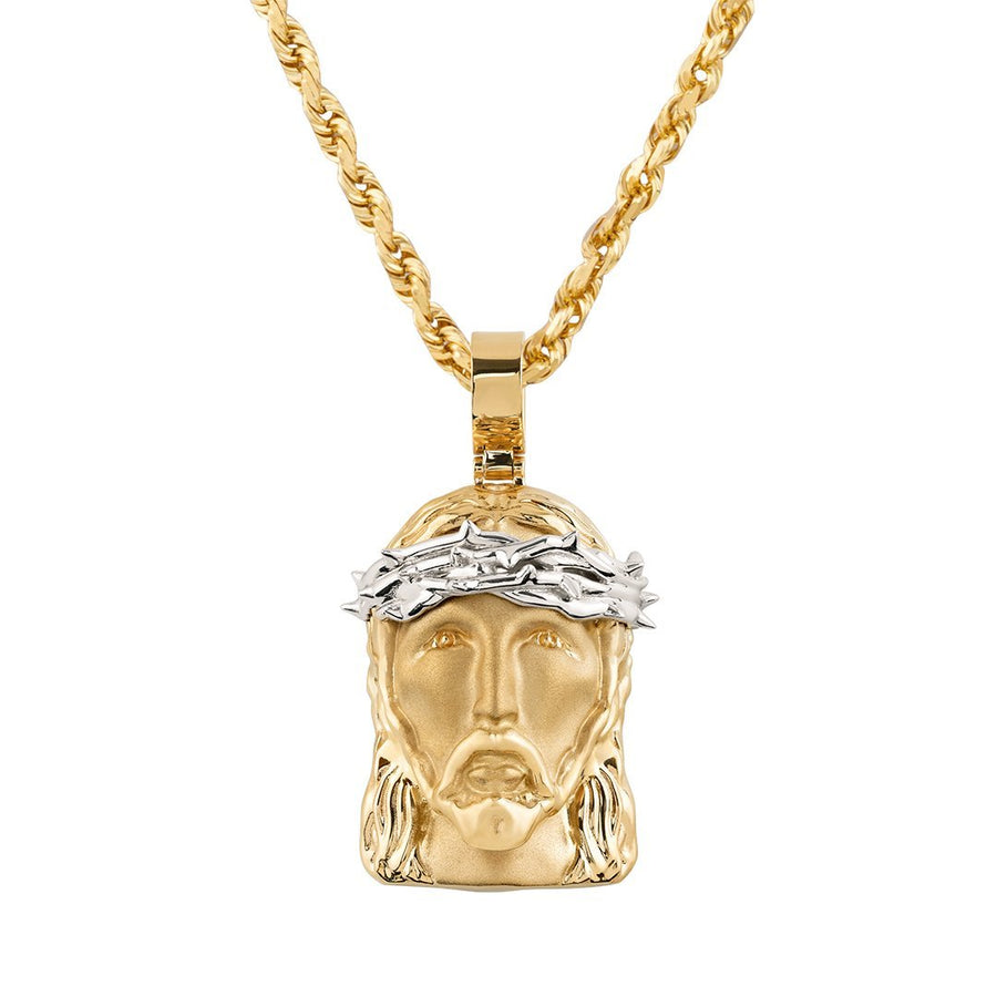 14k Two Tone Gold Jesus Head Pendant