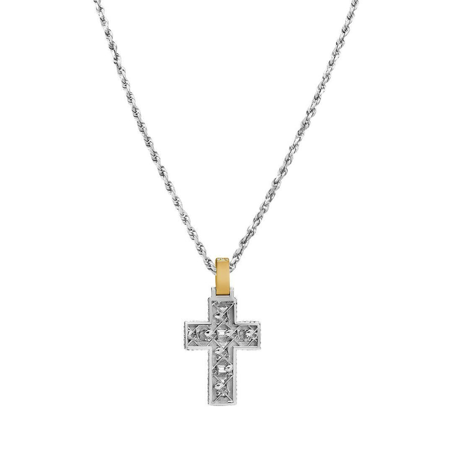TwoTone 14k Two Tone VS Emerald Diamond Cross Pendant