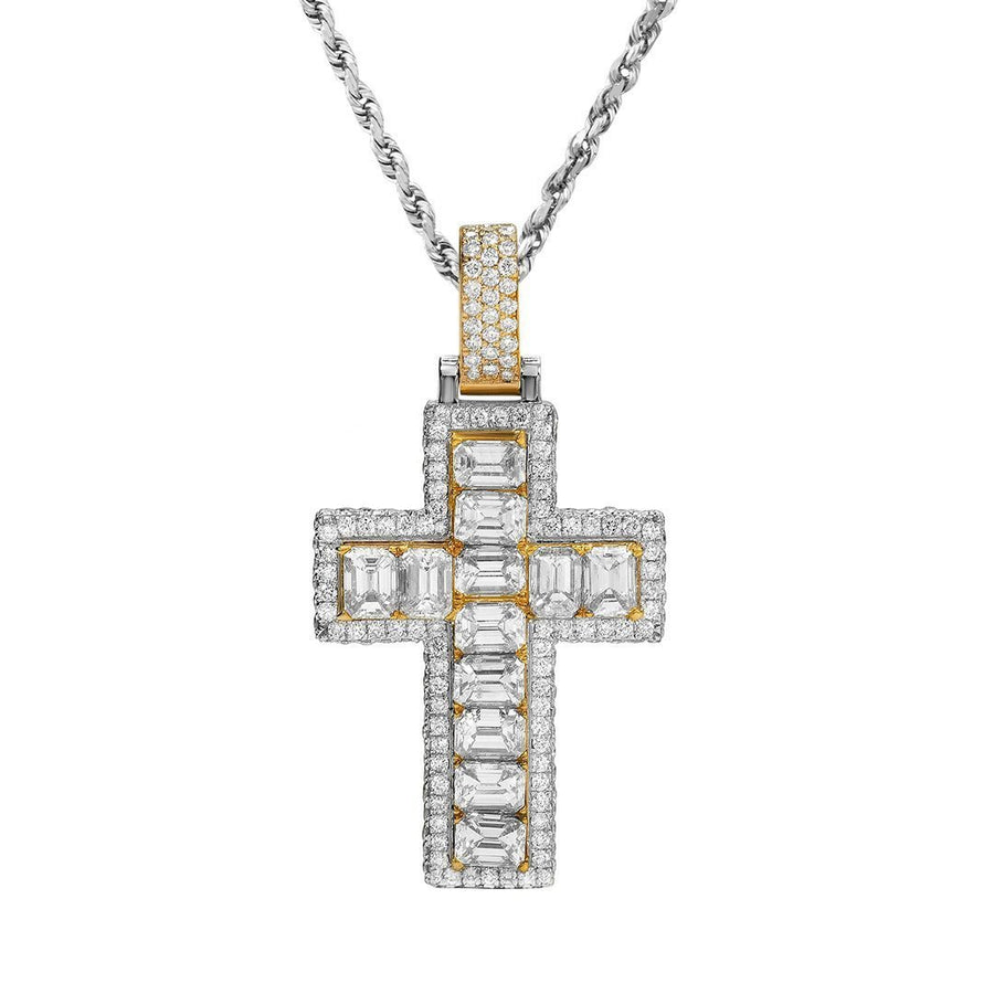 TwoTone 14k Two Tone VS Emerald Diamond Cross Pendant