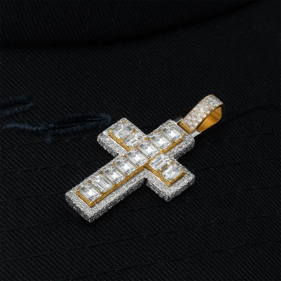 TwoTone 14k Two Tone VS Emerald Diamond Cross Pendant