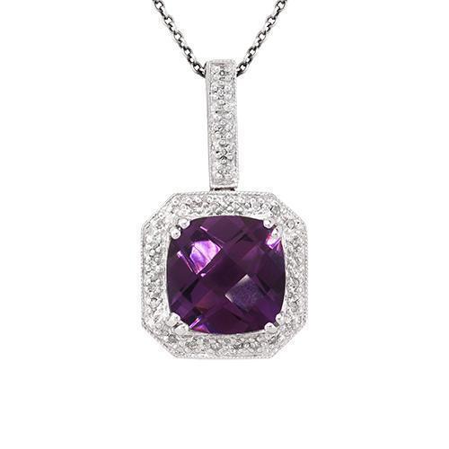 White 14k White Gold Diamond Amethyst Pendant