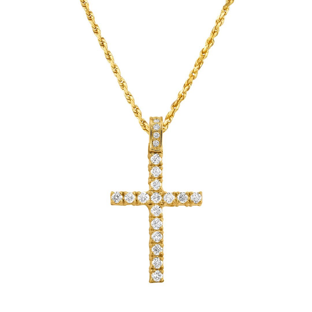 14k White Gold Diamond Cross Pendant 3 Ctw