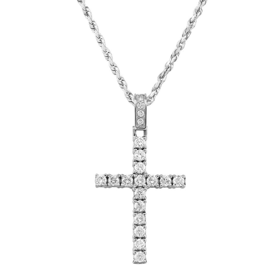 14k White Gold Diamond Cross Pendant 3 Ctw