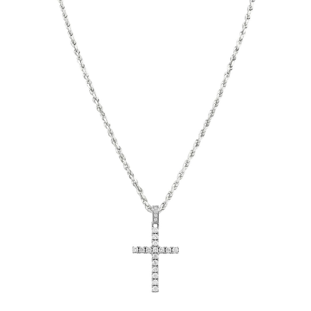 14k White Gold Diamond Cross Pendant 3 Ctw