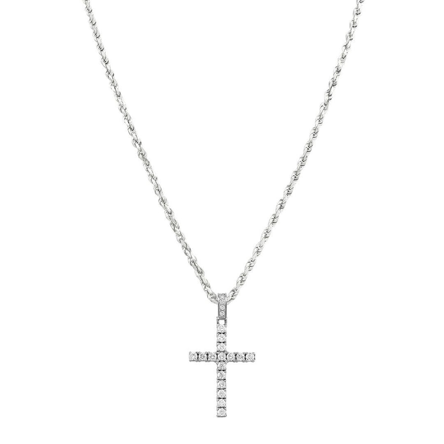 14k White Gold Diamond Cross Pendant 3 Ctw