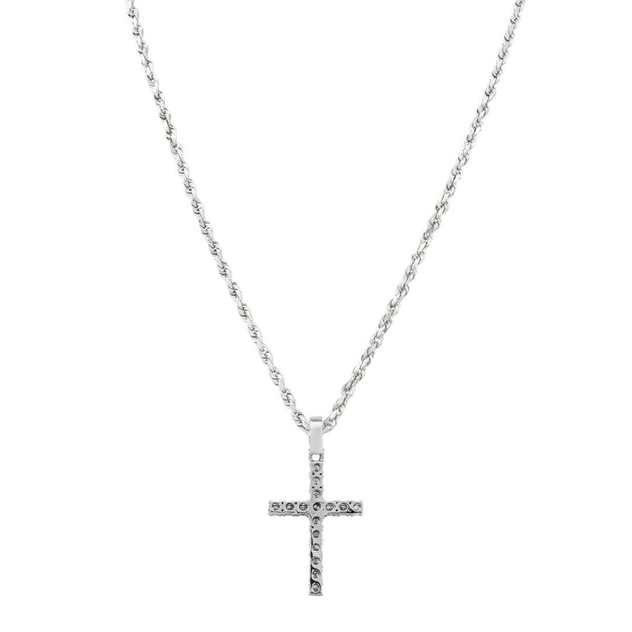 14k White Gold Diamond Cross Pendant 3 Ctw