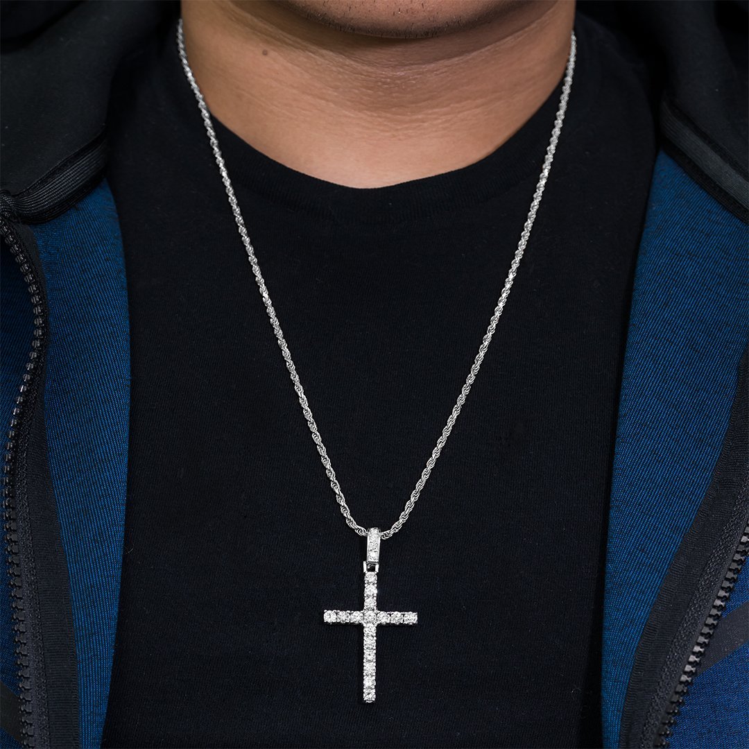14k White Gold Diamond Cross Pendant 3 Ctw