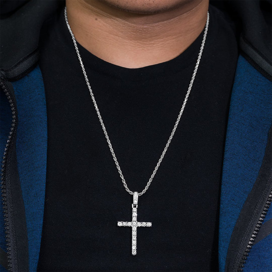 14k White Gold Diamond Cross Pendant 3 Ctw