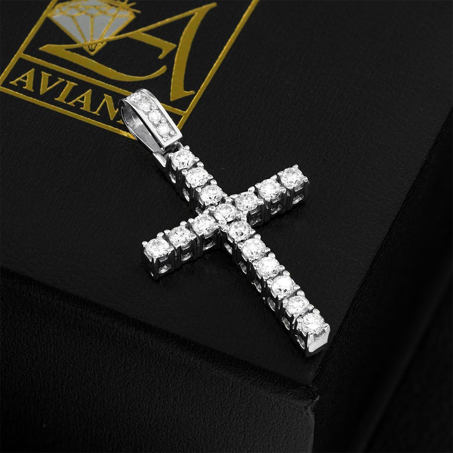 14k White Gold Diamond Cross Pendant 3 Ctw